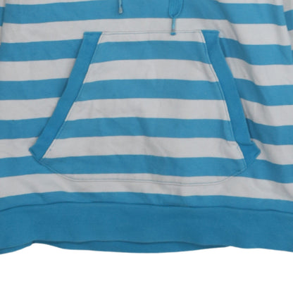 Adidas Womens Blue White Striped Pullover Hoodie Size 14