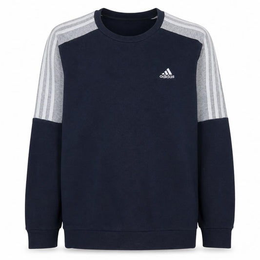 Front view of Adidas Men's Blue Small Pullover Sweatshirt Crew Neck Fleece