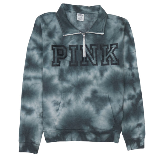 Victoria’s Secret PINK Girls Grey Tie-Dye 1/2 Zip Fleece Sweatshirt Size L