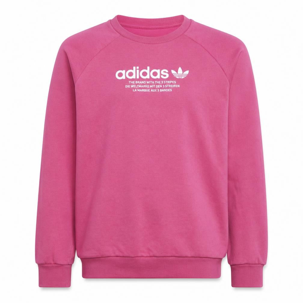 Front view of Adidas girls’ pink crew neck logo sweatshirt 14 years pullover
