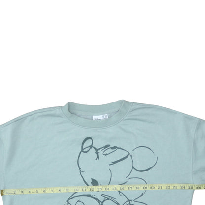 Disney Women Mint Green Mickey Mouse Crew Neck Sweatshirt L 14/16
