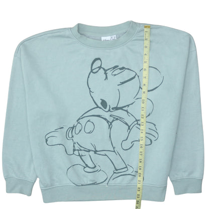 Disney Women Mint Green Mickey Mouse Crew Neck Sweatshirt L 14/16