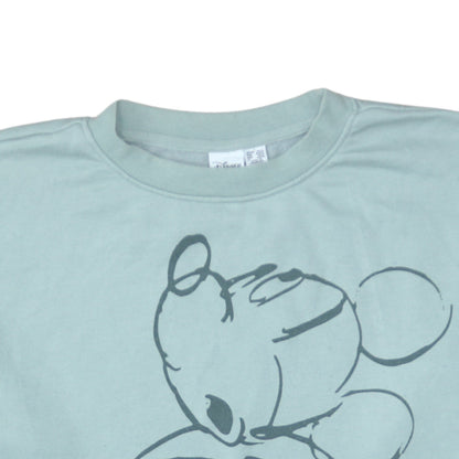 Disney Women Mint Green Mickey Mouse Crew Neck Sweatshirt L 14/16