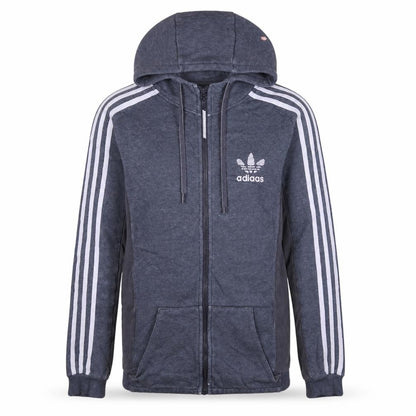 Front view of Adiaas men’s grey full zip hoodie xs hooded sports jacket