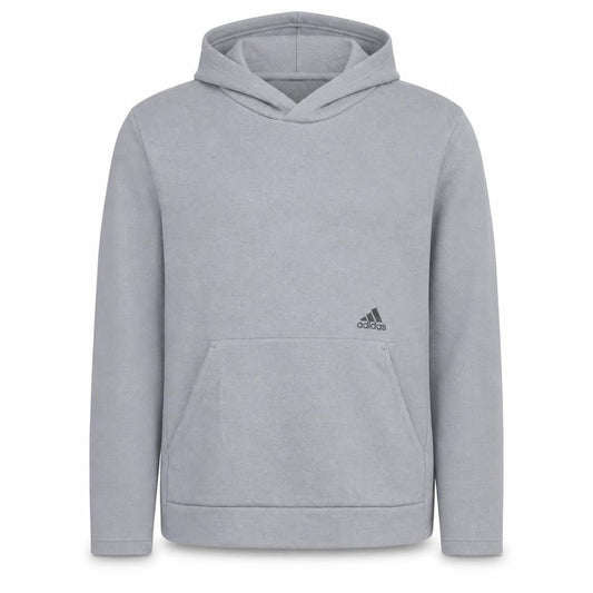 Front view of Adidas Men Grey Pullover Hoodie M Regular Fit Sportswear