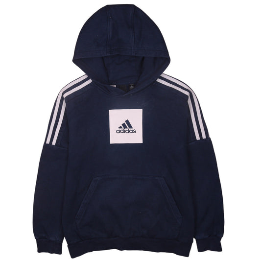 Adidas Boys Blue Pullover Hoodie 13-14 Years Hooded Fleece Sweatshirt