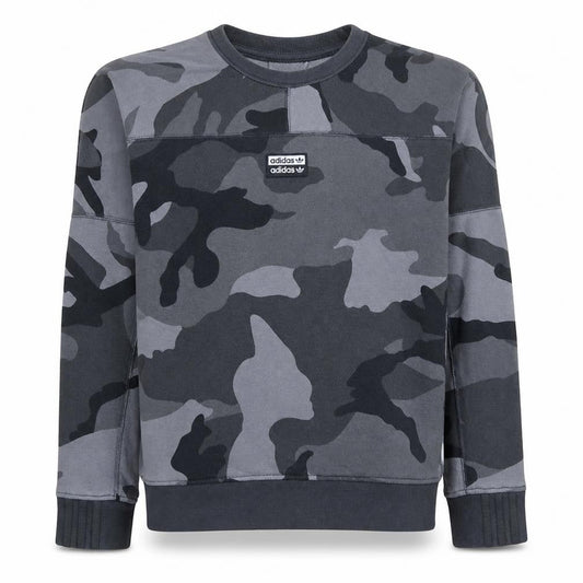 Front view of adidas Men's Grey Camouflage Crew Neck Pullover Sweatshirt XS