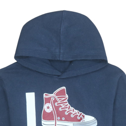 Converse Boys Blue XL Pullover Hoodie with Graphic Print and Hooded Pocket