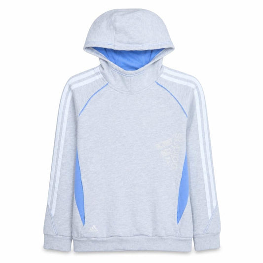 Front view of adidas boys’ grey pullover hoodie 13-14 years fleece hooded sweatshirt