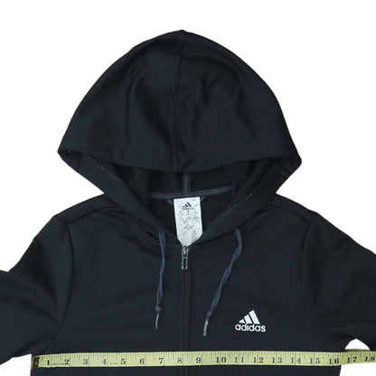 Adidas Women Black Full Zip Hoodie Small Logo Print Casual Sportswear