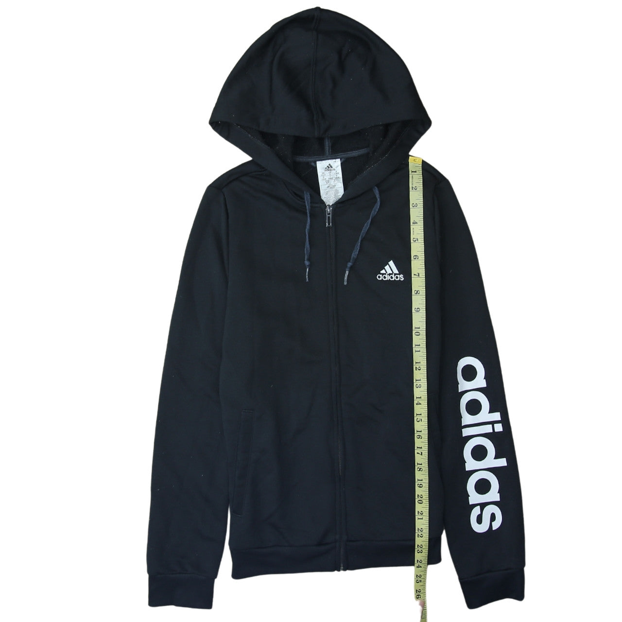 Adidas Women Black Full Zip Hoodie Small Logo Print Casual Sportswear