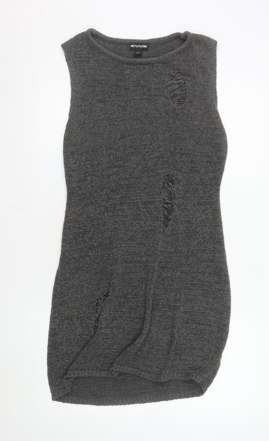 PrettyLittleThing Women Grey Sleeveless Knit Bodycon Dress L