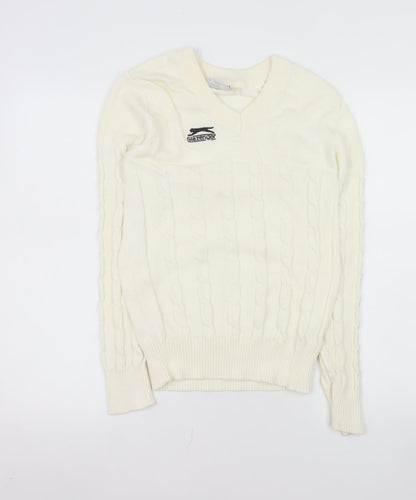 Slazenger Women's Ivory Cable-Knit V-Neck Jumper Size S