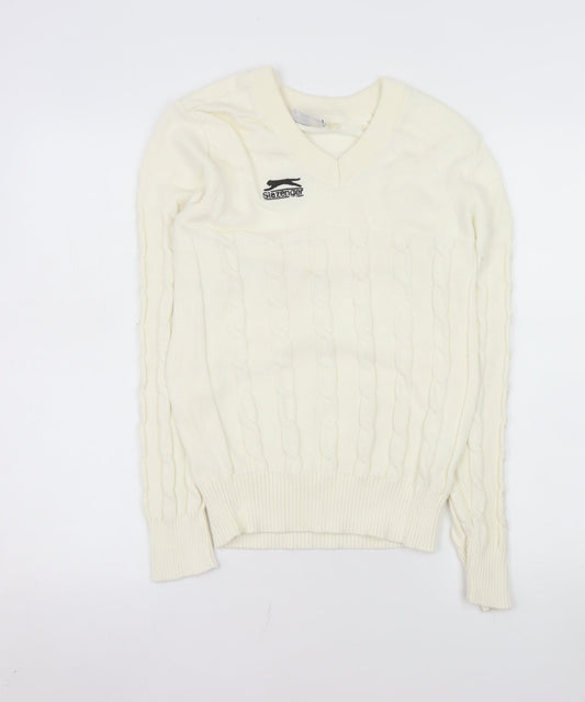 Slazenger Women's Ivory Cable-Knit V-Neck Jumper Size S