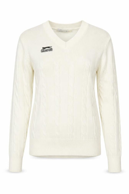 Slazenger Women's Ivory Cable-Knit V-Neck Jumper Size S