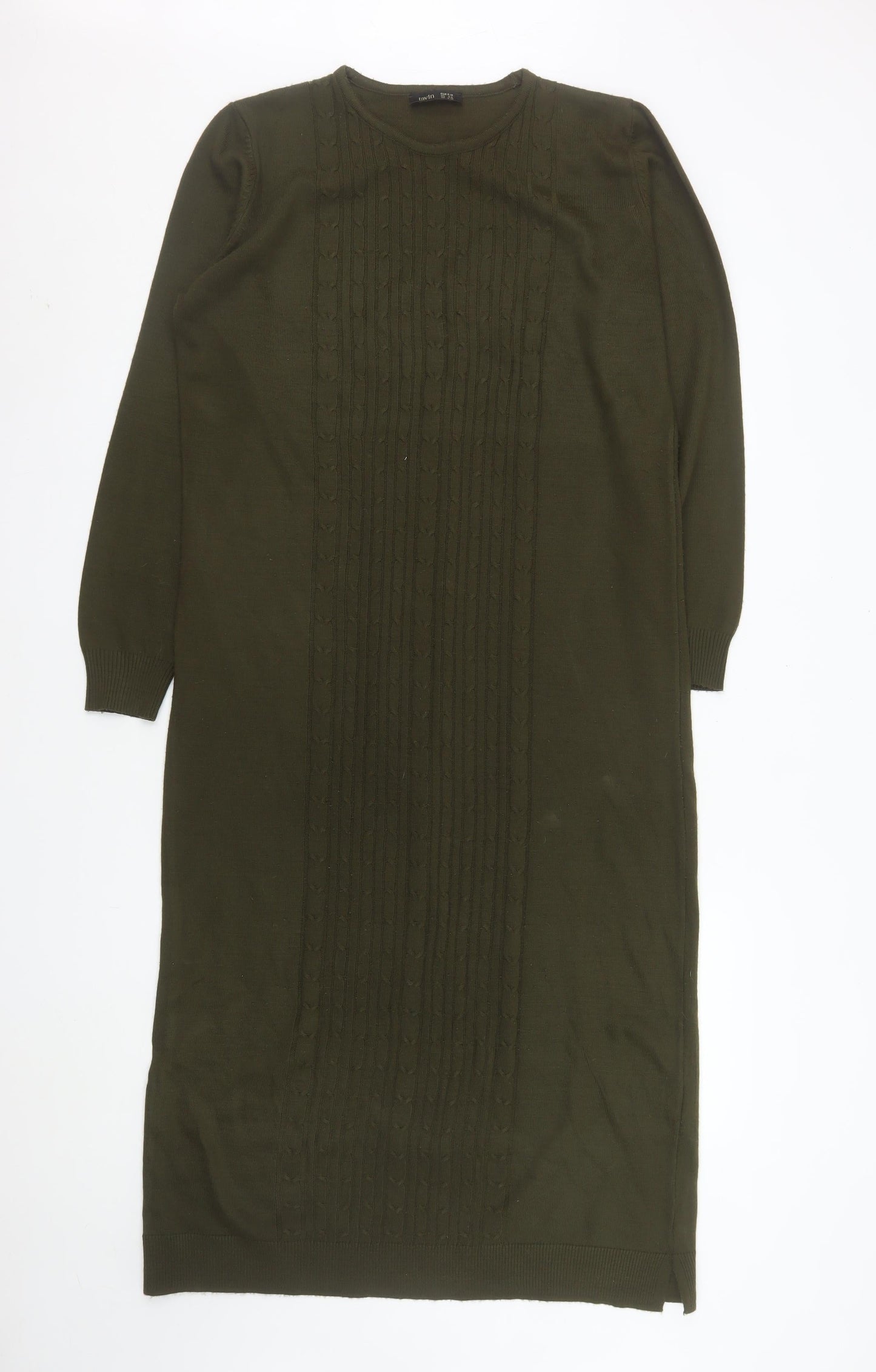 Tavin Women’s Green Knit Jumper Dress UK 8-10 Long Sleeve Midi
