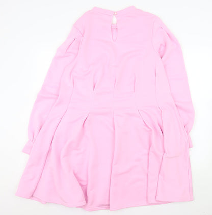 Boohoo Women Pink Fit & Flare Long Sleeve Knee Length Dress Size 18