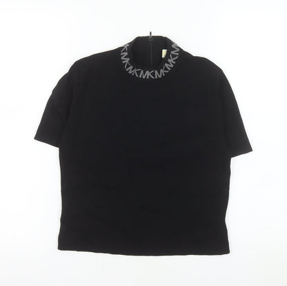 Michael Kors Women's Black Mock Neck Short Sleeve Stretch Top L