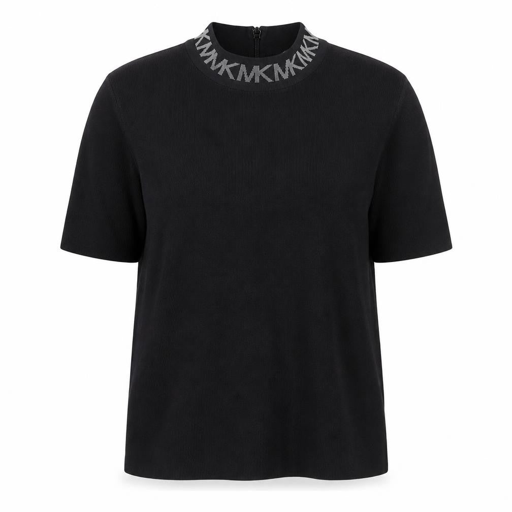Michael Kors Women's Black Mock Neck Short Sleeve Stretch Top L