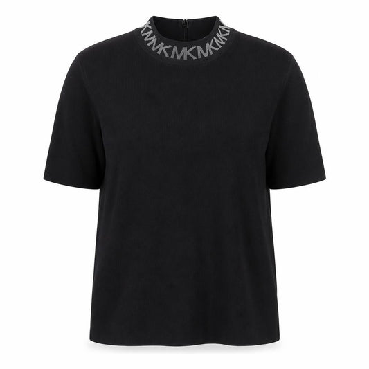 Michael Kors Women's Black Mock Neck Short Sleeve Stretch Top L