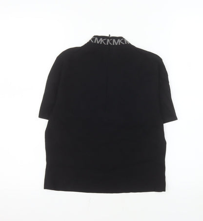 Michael Kors Women's Black Mock Neck Short Sleeve Stretch Top L