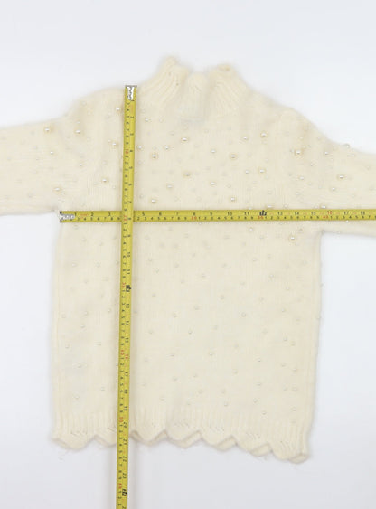 ZARA Women's Ivory Beaded Mock Neck Knit Jumper Size 12