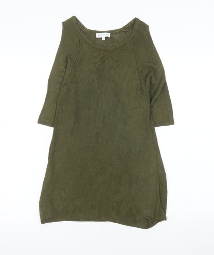 Warehouse Women's Green Ribbed Viscose Tunic Blouse Size 10