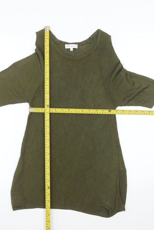 Warehouse Women's Green Ribbed Viscose Tunic Blouse Size 10