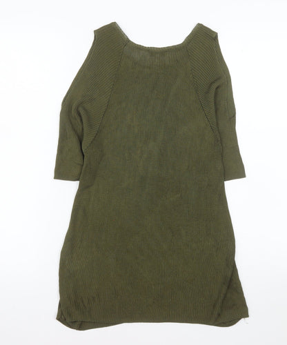 Warehouse Women's Green Ribbed Viscose Tunic Blouse Size 10