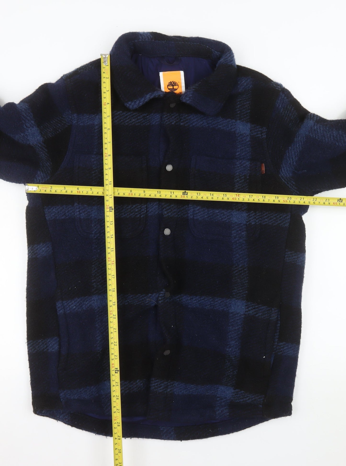 Timberland Men's Blue Check Wool Blend Mid-Length Jacket M