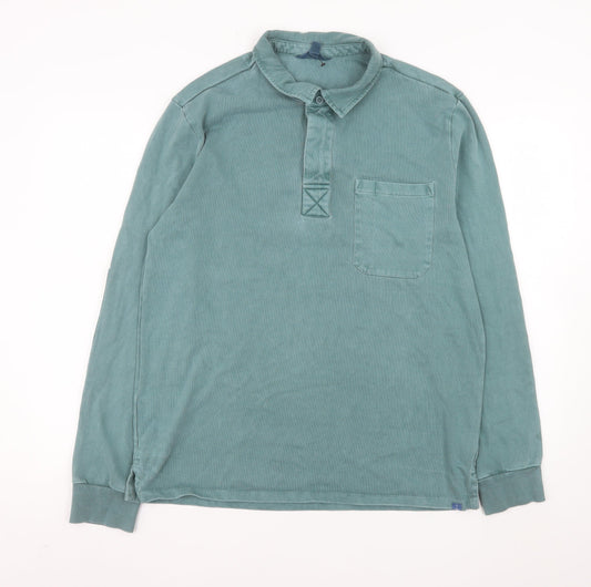 Seasalt Cornwall Mens Green Long Sleeve Organic Cotton Polo M