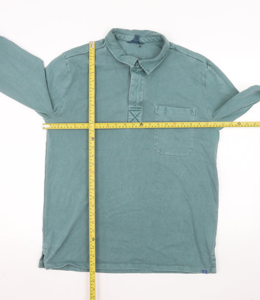 Seasalt Cornwall Mens Green Long Sleeve Organic Cotton Polo M