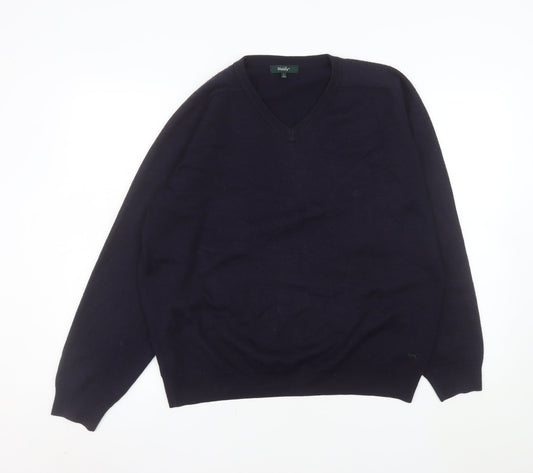 Wolsey Men's Blue Merino Wool Blend V-Neck Jumper L