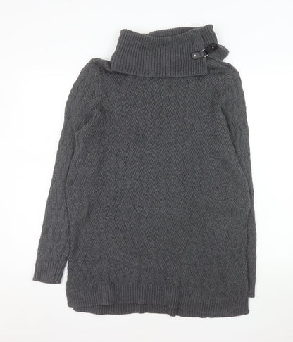 Charter Club Women Grey XL Roll Neck Cable-Knit Tunic Jumper