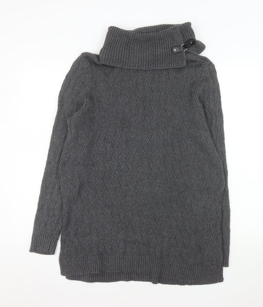 Charter Club Women Grey XL Roll Neck Cable-Knit Tunic Jumper
