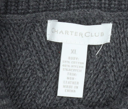 Charter Club Women Grey XL Roll Neck Cable-Knit Tunic Jumper
