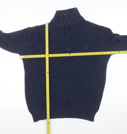 Duck and Cover Men's Blue Cotton 1/2 Zip Knit Sweatshirt Size L