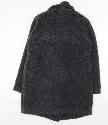 New Look Women's Black Teddy Coat Size 8 Double Breasted Mid-Length