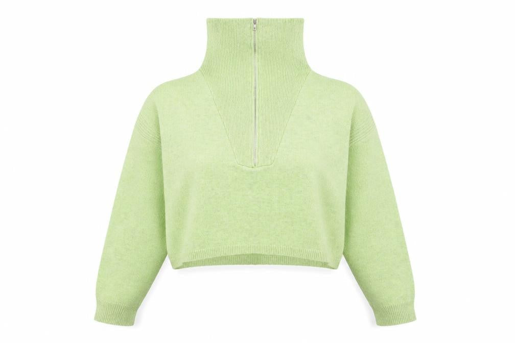 Topshop Womens Green High Neck 1/4 Zip Pullover Sweatshirt Size S
