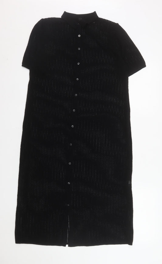 Uniqlo Women's Black Collared Knit Shirt Dress S