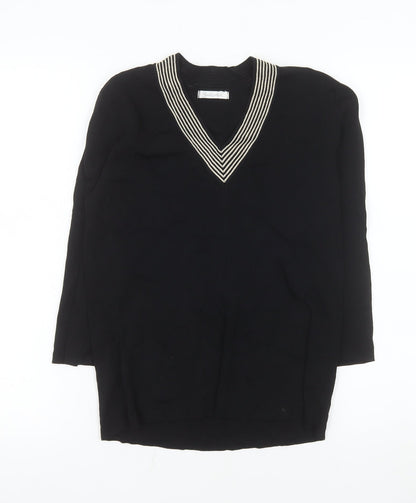 Berkertex Womens Black V-Neck Long Sleeve Knit Jumper Size 14