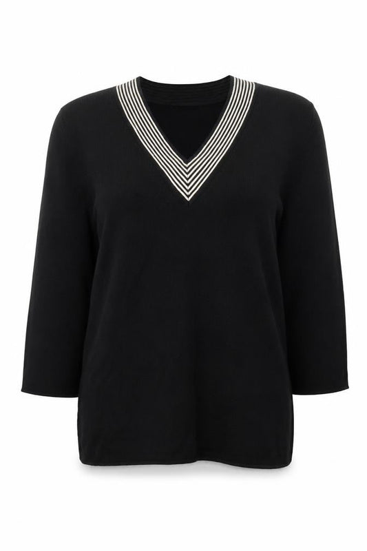 Berkertex Womens Black V-Neck Long Sleeve Knit Jumper Size 14