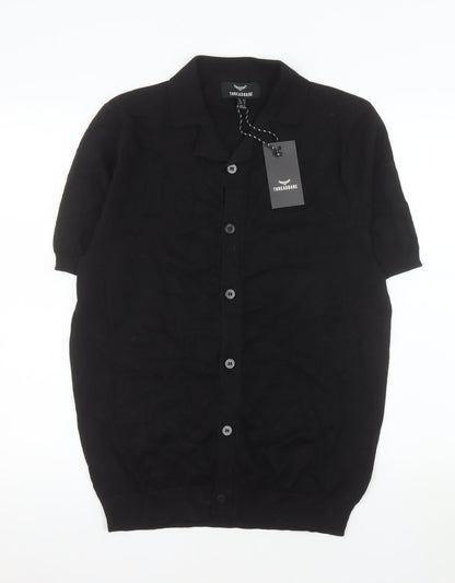 Threadbare Men's Black Cotton Button-Up Short Sleeve Knit Shirt M