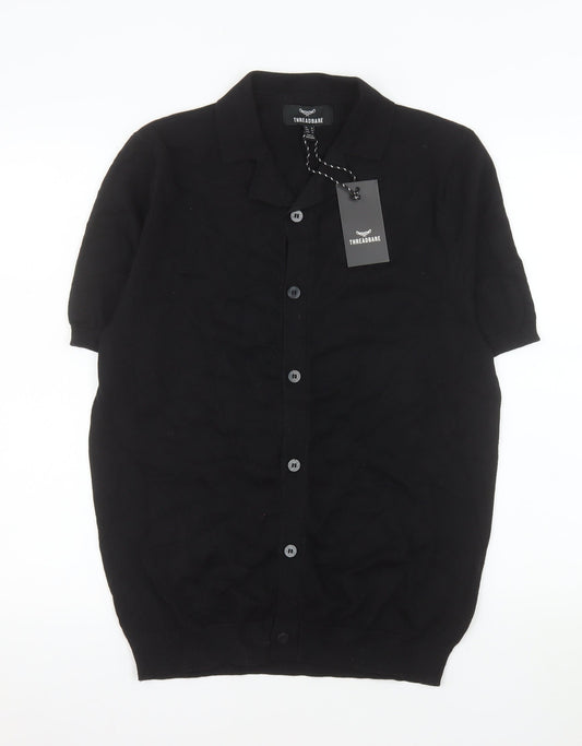 Threadbare Men's Black Cotton Button-Up Short Sleeve Knit Shirt M