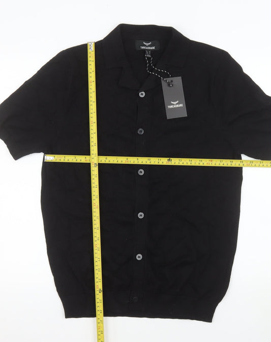 Threadbare Men's Black Cotton Button-Up Short Sleeve Knit Shirt M