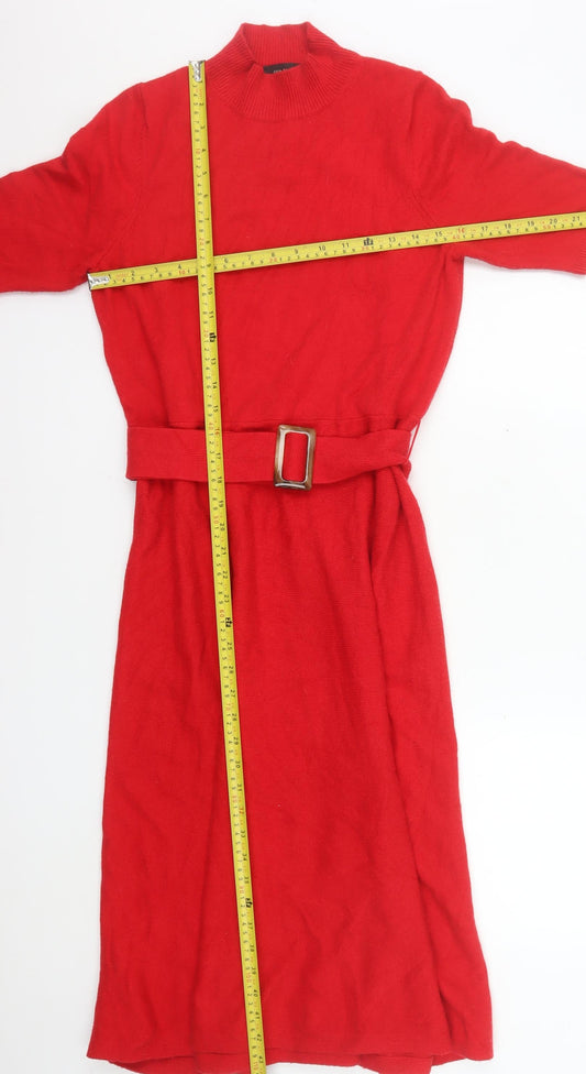 Ann Taylor Women’s Red Knit Fit & Flare Belted Dress L