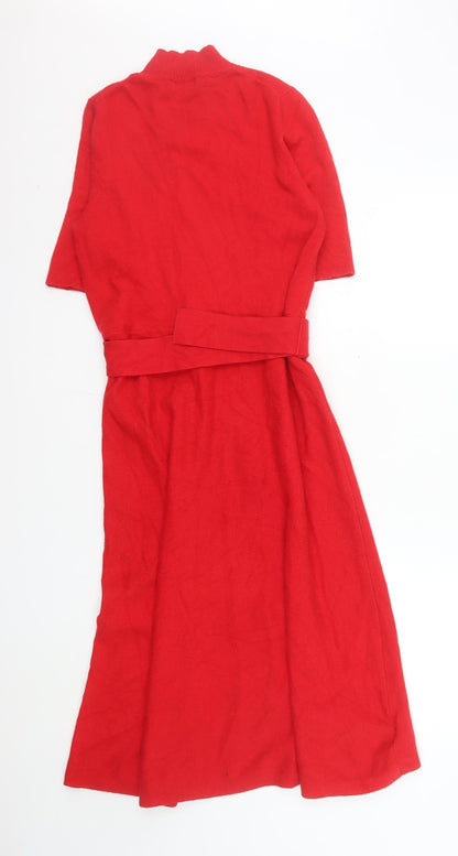 Ann Taylor Women’s Red Knit Fit & Flare Belted Dress L
