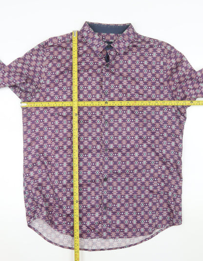 Next Signature Men's Purple Geometric Long Sleeve Button-Up Shirt XL Cotton