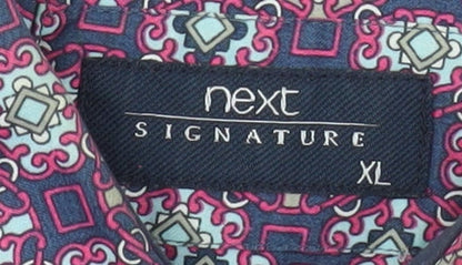 Next Signature Men's Purple Geometric Long Sleeve Button-Up Shirt XL Cotton