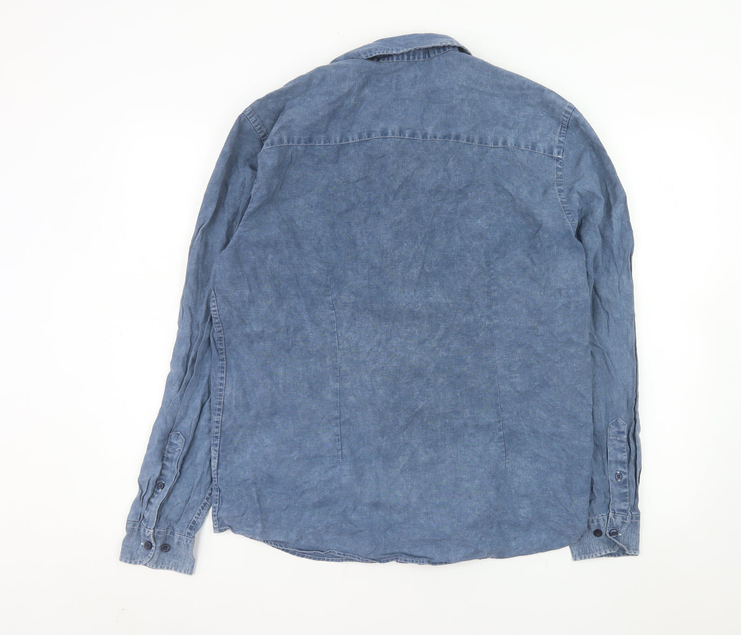 Matalan Men’s Blue Linen Cotton Long Sleeve Button-Up Shirt L